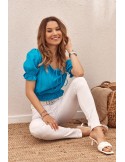 Kurze Bluse mit Rüschenausschnitt, dunkelblau MP29435 – Online-Shop – Boutique